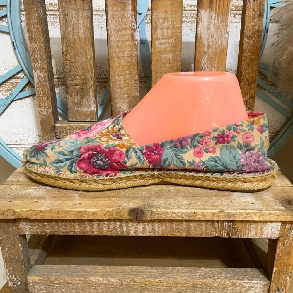 Biarritz Womens Espadrille Floral Shoes Fabric Slip On Rope Sole Spain Sz 8